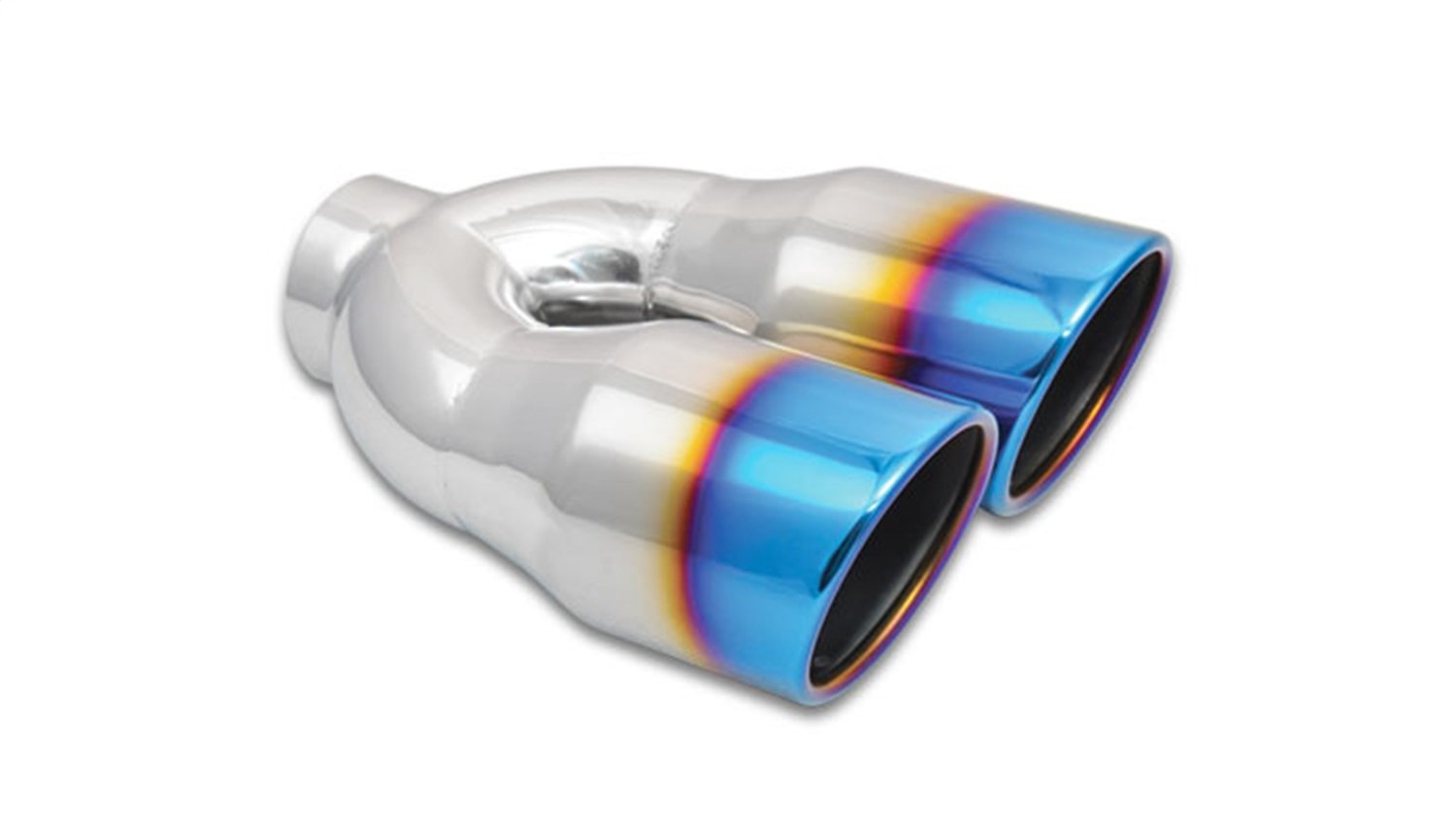 Vibrant Performance 1326B 3.5" OD Dual 2.5" ID Round SS Tips (Single Wall, Angle Cut) with Burnt Blue Finish, 1 Pack
