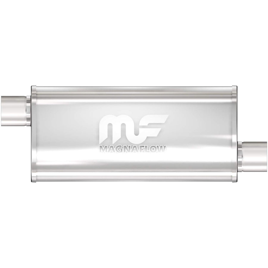 Performance MagnaFlow Exhaust Muffler 14263: 2.5"/2.5" Inlet/Outlet, 5x8x18" Oval, Stainless Steel, Brushed Finish