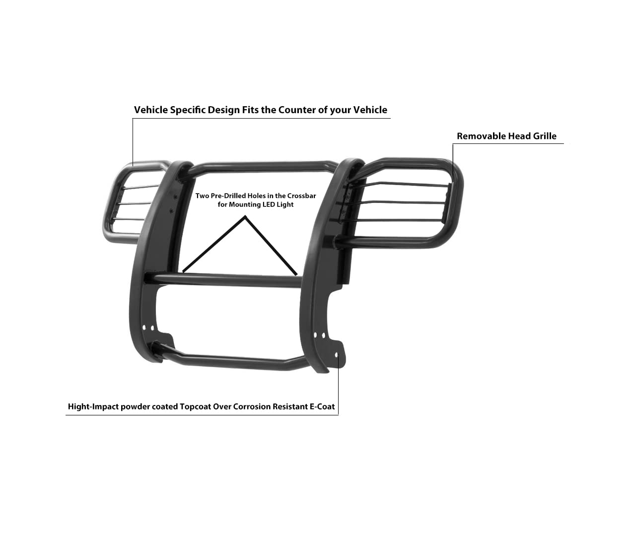 Bumper Guard Black Horse Grille brush Modular Black Compatible with 2002-2007 Jeep Liberty-17EH26MA