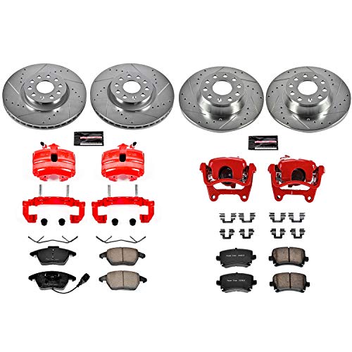 Power Stop Z23 KC2260D Sport Front & Rear Caliper Brake Kit Brake Rotor, Carbon-Fiber Ceramic Brake Pads and Brake Caliper For Audi A3 2006-2008, VWGTI 2006-2009, VWJetta 2006-2009 [Model Specific]