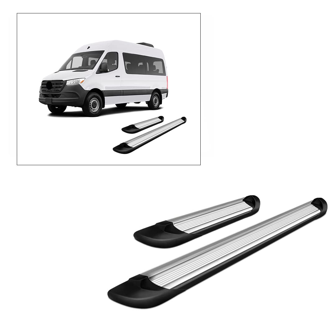 Transporter Running Boards Black Horse Silver Compatible with 07-09 Dodge Sprinter 2500/3500|07-16 Sprinter 2500/3500|19-23 Benz Sprinter 1500/4500|10-23 Benz Sprinter 2500/3500-TR-D23596S