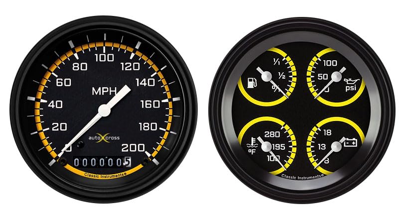 AX02YBLF Classic Instruments AutoCross Yellow 6 Gauge Set