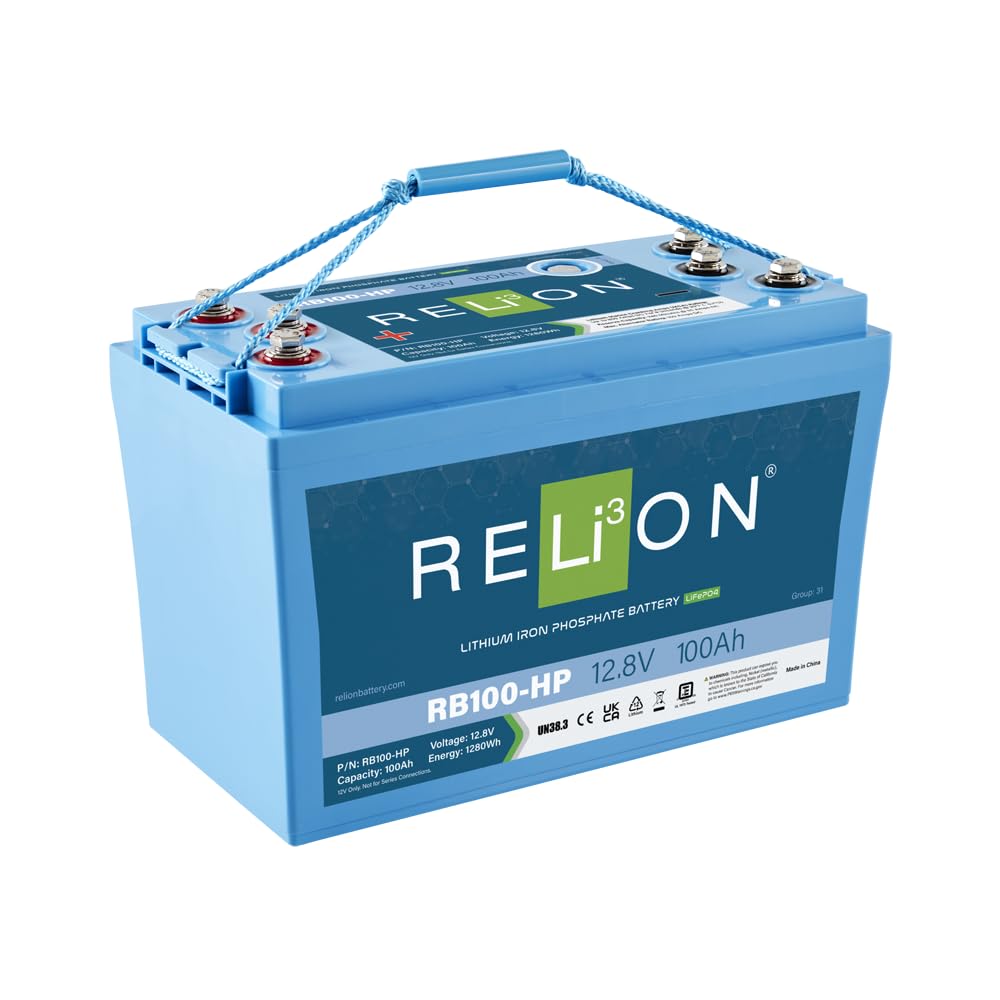 12V RELiON RB100-HP | 100 Ah LiFePO4 Lithium-Ion Dual Purpose Battery | Cranking + House Power | Group 31 | Waterproof (IP67 Rating) | 10 Year Warranty | Perfect for Fresh & Salt Water Boats, RV etc.