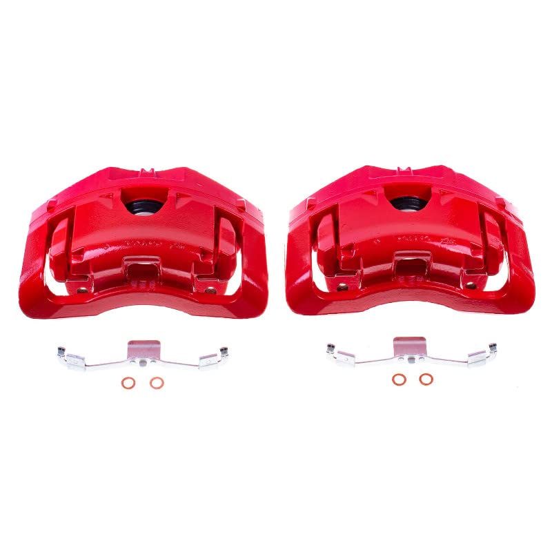 Power Stop Pair of High-Temp Red Powder Coated Front Calipers For Volvo S60 2008, Volvo XC90 2003-2014 [Model Specific]
