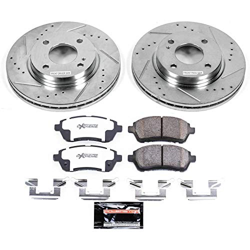 Power Stop K5969-26 Z26 Carbon Fiber Brake Pads Front with Drilled & Slotted Brake Rotors Kit For Ford Fiesta 2011-2019 [Model Specific]