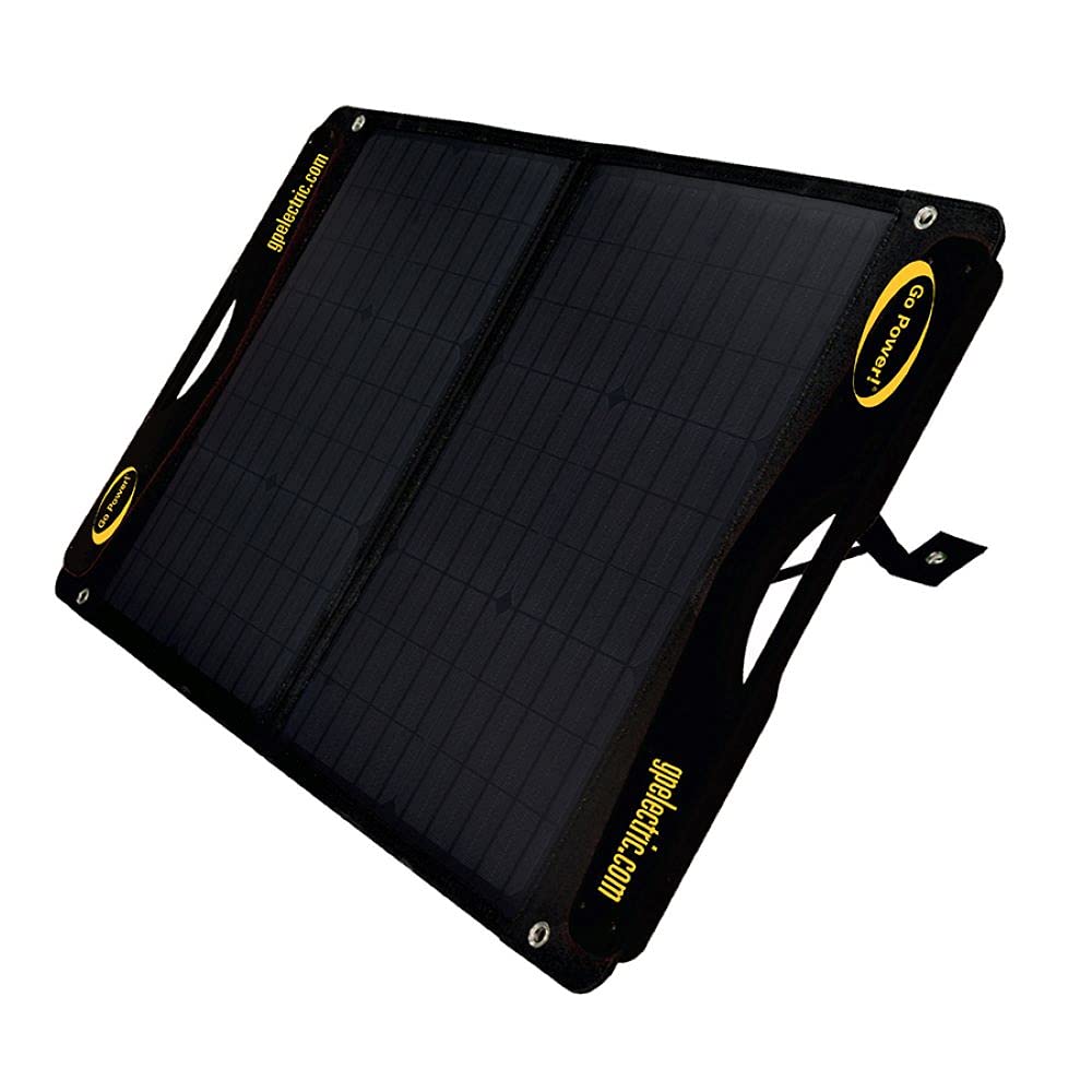 DuraLite GoPower 100-Watt Solar Panel with 30-Amp PWM Charge Controller, Foldable, High-Efficiency Monocrystalline Cells, Expandable to 300-Watt, Ideal for Camping, RVs, Campers, ATVs, Boats - Black