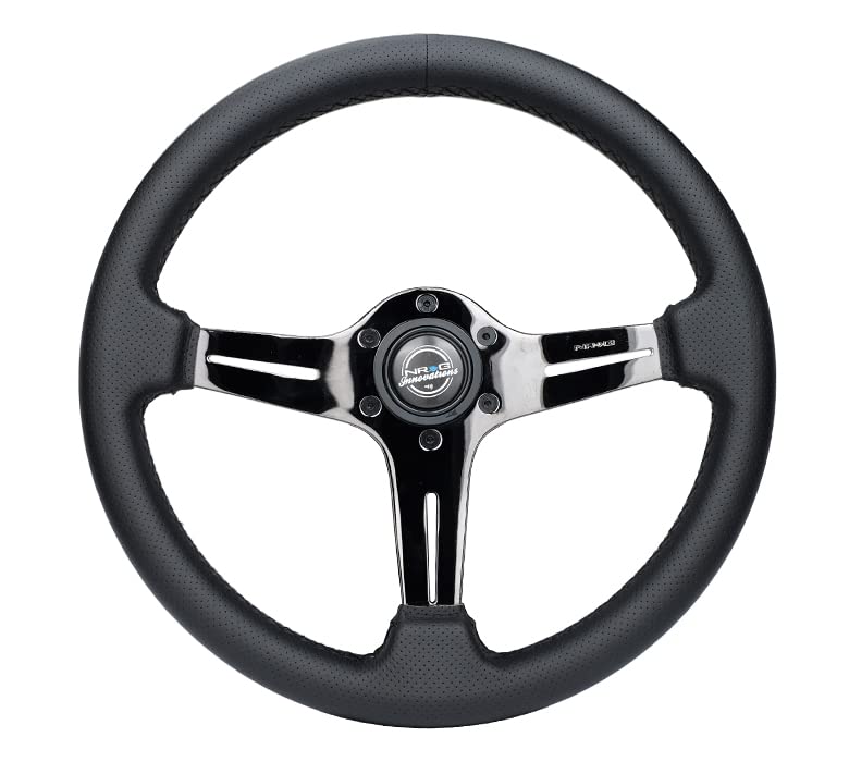 NRG Innovations Light Weight Gaming Steering Wheel: NRG-ST-018BC-PR Blitz- Made with Perforated Leather, Light Weight Composits and Black Chrome Spoke with Slits
