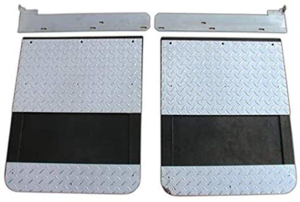 D70738SET Go Industries Inc. Mud Flap Set, with Flaps, Brackets, Diamond Stiffeners, and Diamond Weights, for Select Dodge Dually Trucks