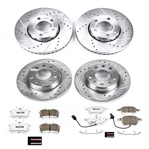 Power Stop K7917-26 Z26 Carbon Fiber Brake Pads Front and Rear with Drilled & Slotted Brake Rotors Kit For Audi A4 Quattro 2004-2006 [Model Specific]