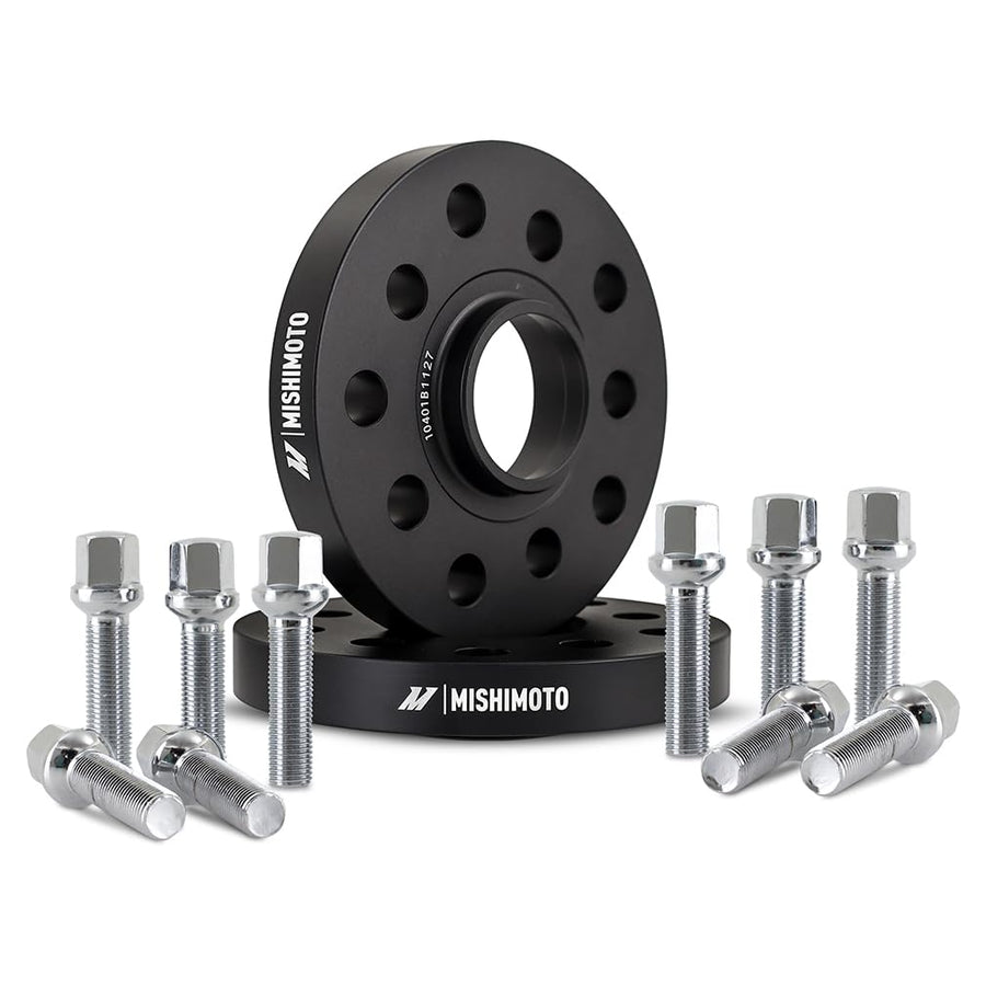 Mishimoto 5x100 / 5x112 Wheel Spacers, 57.1 Center Bore, M14x1.5, 15mm Thick, Black
