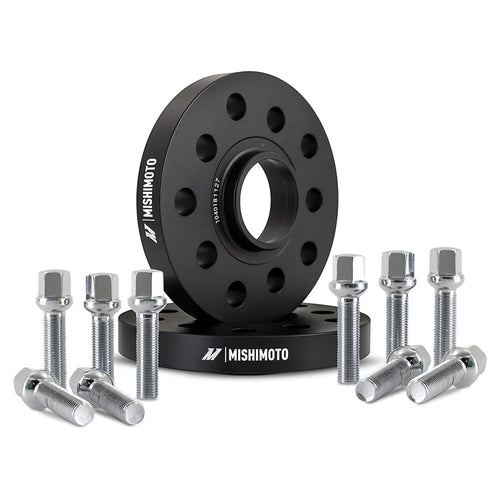 Mishimoto 5x100 / 5x112 Wheel Spacers, 57.1 Center Bore, M14x1.5, 15mm Thick, Black