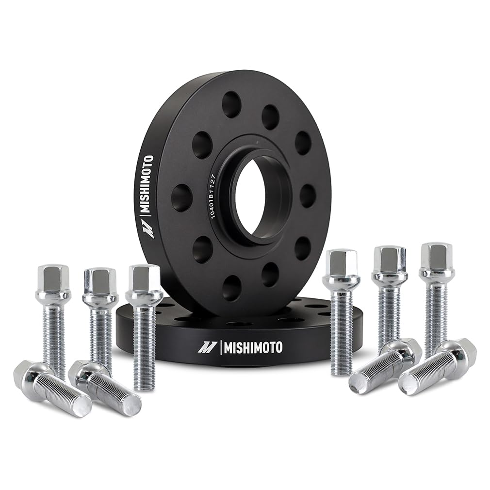 Mishimoto 5x100 / 5x112 Wheel Spacers, 57.1 Center Bore, M14x1.5, 20mm Thick, Black