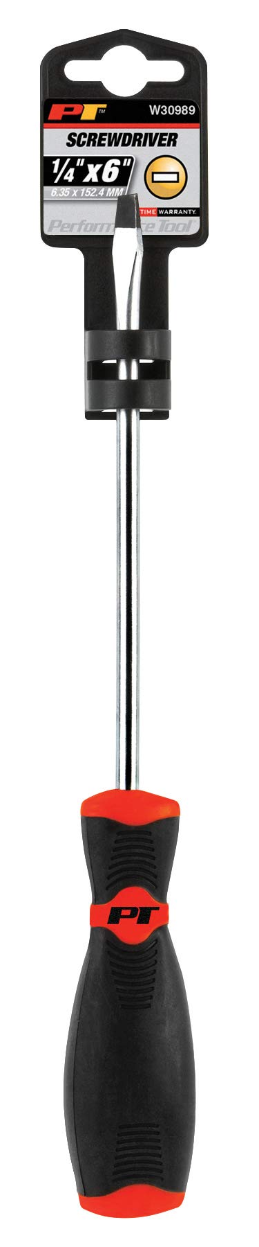 W30989 Performance Tool Black & Red Slotted Screwdriver, 1/4-Inch x 6-Inch