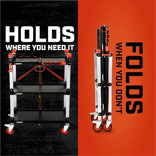 3 Shelf Crescent SITERUNNER Heavy Duty Folding Jobsite Cart - 300-lb Capacity, F3SCBL