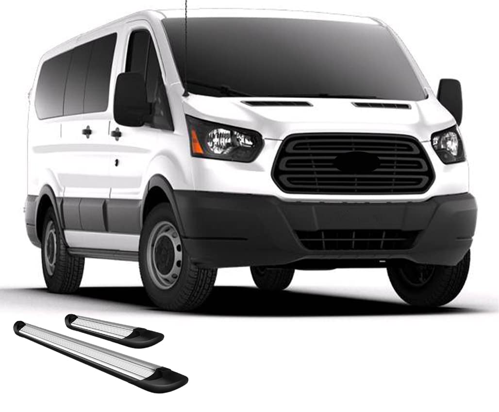 Transporter Running Boards Silver Black Horse Compatible with 2015-2024 Ford Transit-150 (Excl. 2022-24 E-Transit)-TR-F63596S