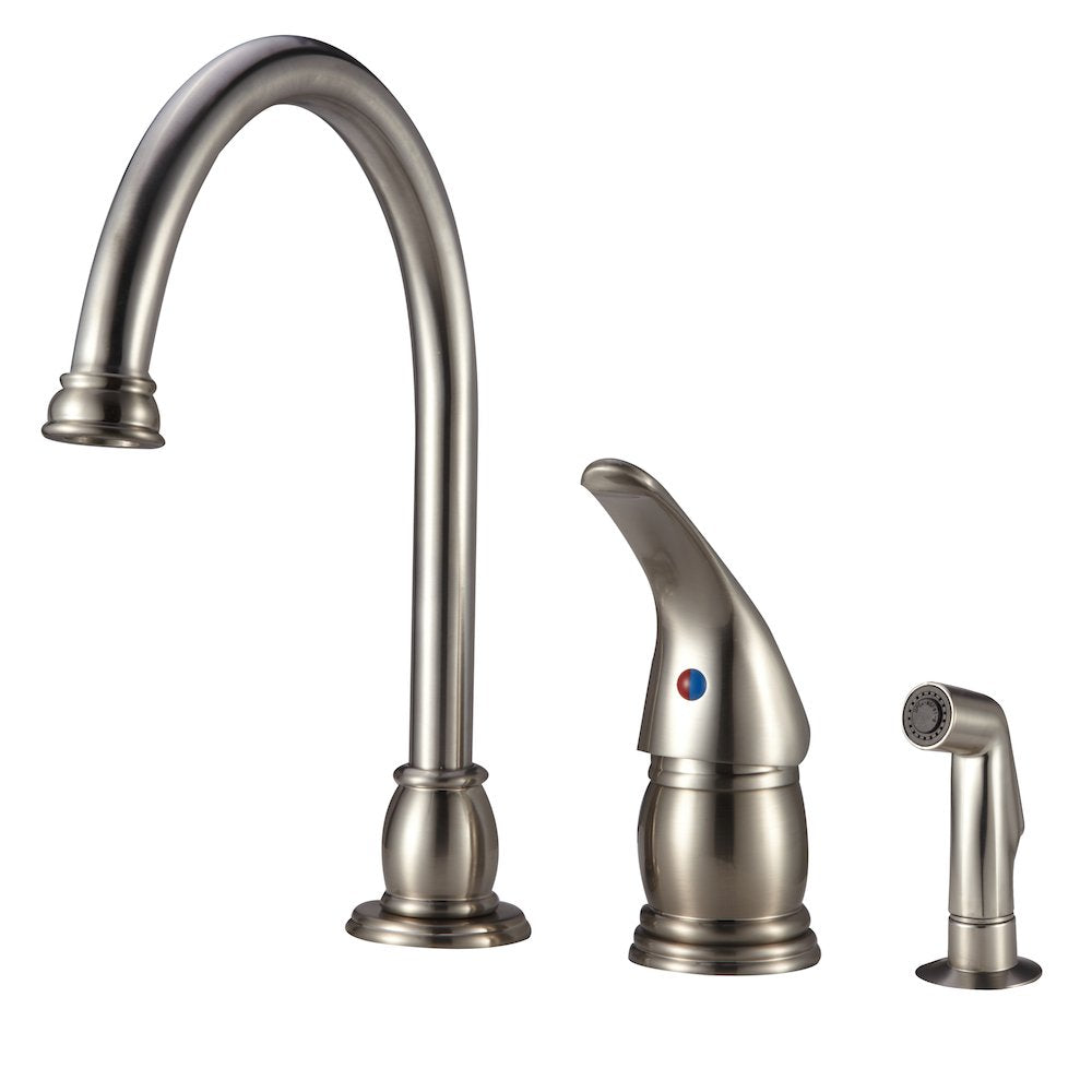 Dura Faucet RV Gooseneck Kitchen Sink Faucet DF-NMK301-SN with Matching Side Sprayer (Brushed Satin Nickel)