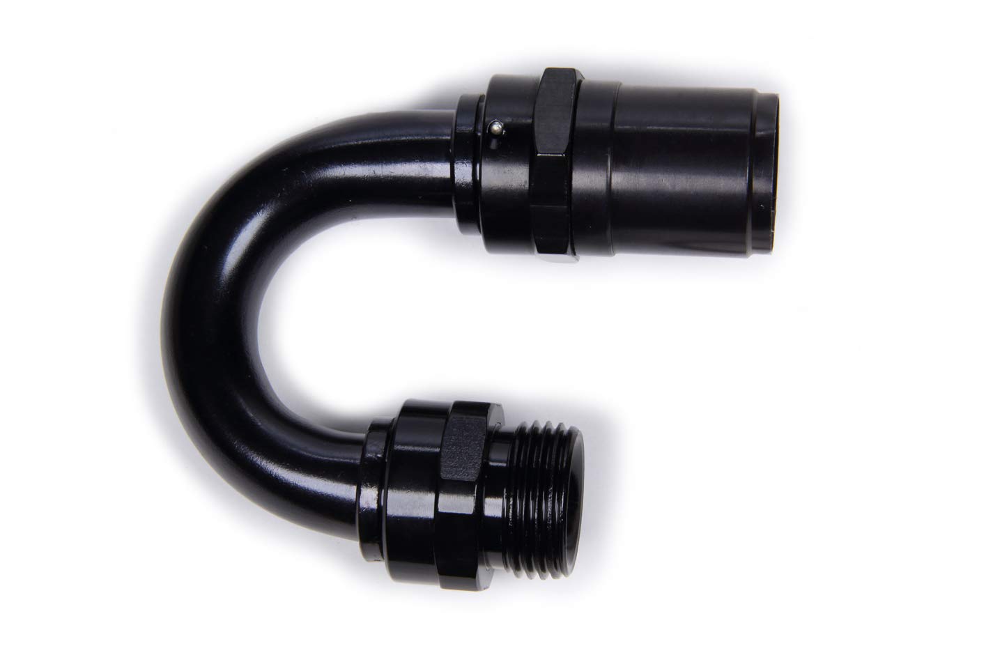 FRAGOLA Fitting, Hose End, 180 Degree, Race-Rite, Crimp-On, 10 an Hose Crimp to 7/8-14 in Male O-Ring, Aluminum, Black Anodize, Each