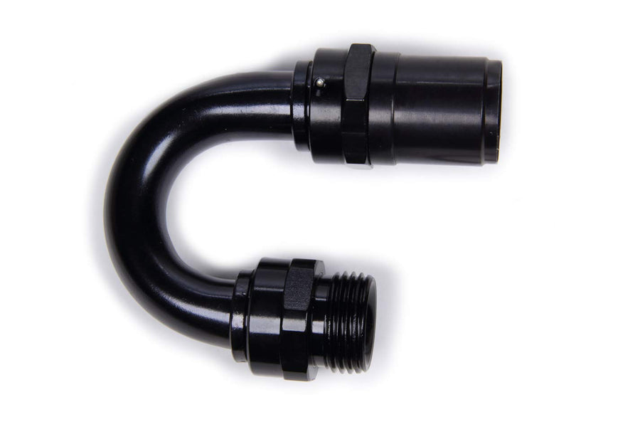 FRAGOLA Fitting, Hose End, 180 Degree, Race-Rite, Crimp-On, 10 an Hose Crimp to 7/8-14 in Male O-Ring, Aluminum, Black Anodize, Each