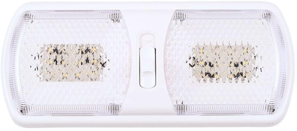 LED Arcon Double Ceiling Light 12V Soft White SMD Clear Lens 11.56 x 4.95 Inch Euro-Style Dome Lighting with On Off On Switch RV Camper Trailer Interior Light 20712N