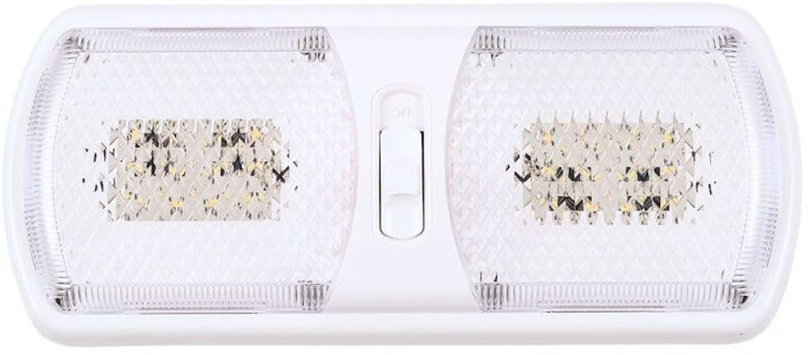 LED Arcon Double Ceiling Light 12V Soft White SMD Clear Lens 11.56 x 4.95 Inch Euro-Style Dome Lighting with On Off On Switch RV Camper Trailer Interior Light 20712N