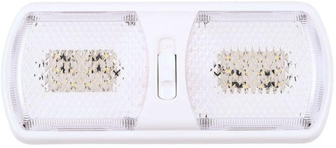 LED Arcon Double Ceiling Light 12V Soft White SMD Clear Lens 11.56 x 4.95 Inch Euro-Style Dome Lighting with On Off On Switch RV Camper Trailer Interior Light 20712N