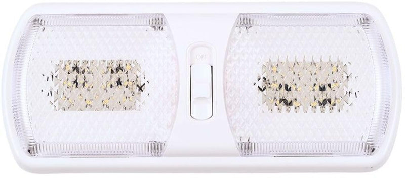 LED Arcon Double Ceiling Light 12V Soft White SMD Clear Lens 11.56 x 4.95 Inch Euro-Style Dome Lighting with On Off On Switch RV Camper Trailer Interior Light 20712N