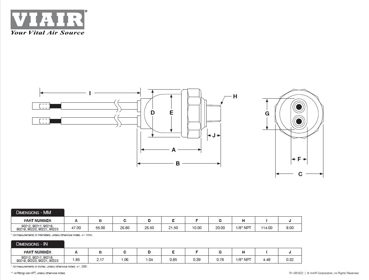 Pressure Switch Viair 165/200 PSI