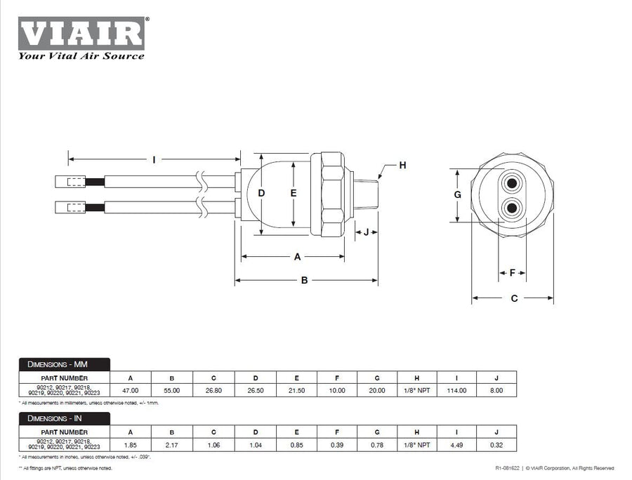 Pressure Switch Viair 165/200 PSI