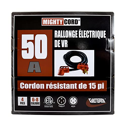 Valterra Mighty Cord® 15-Foot RV 50-Amp Extension Cord, Power Extension Cord, Red