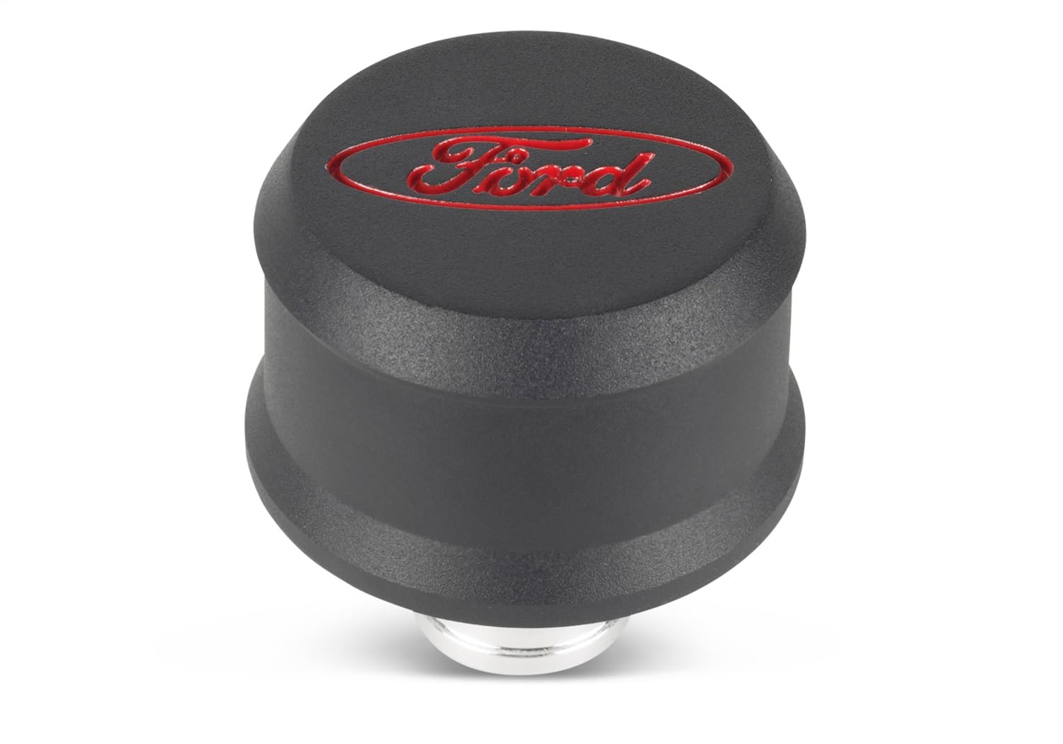 302-440 Ford Breather - Slant-Edge - Push-in - Round - 1-1/4 in Hole - Recessed Oval Logo - Aluminum - Black Crinkle Powder Coat - Each
