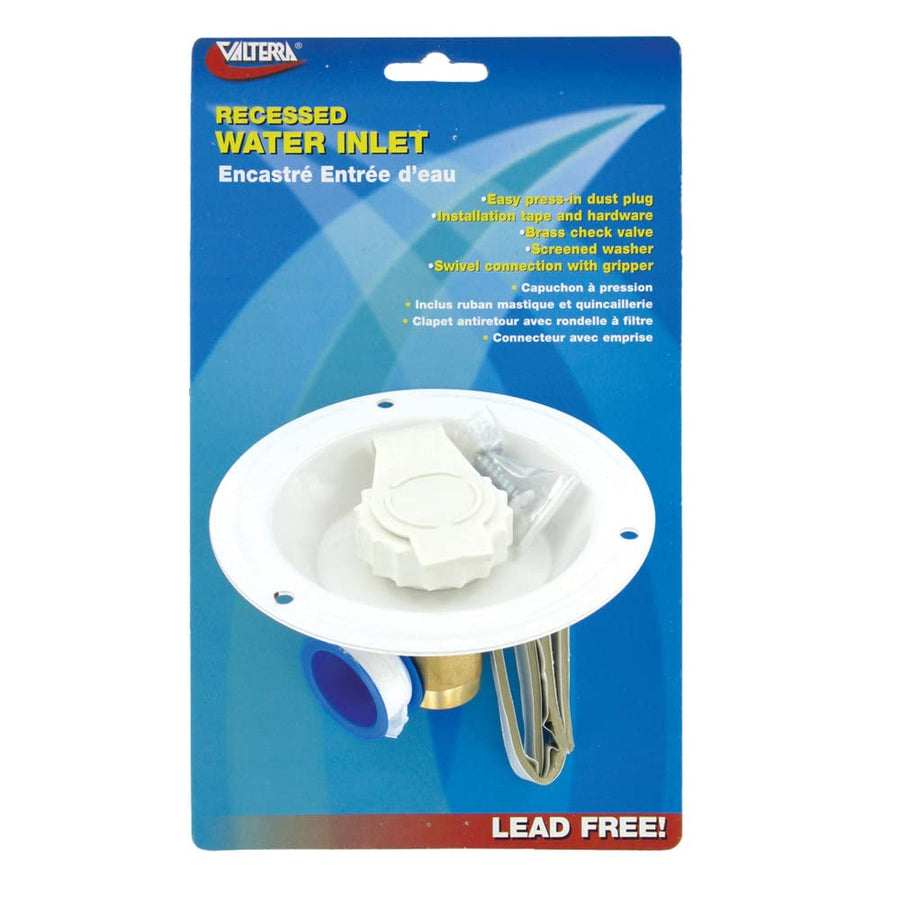 Valterra A01-0176LFVP Water Inlet Recessed - FPT, White (Carded)