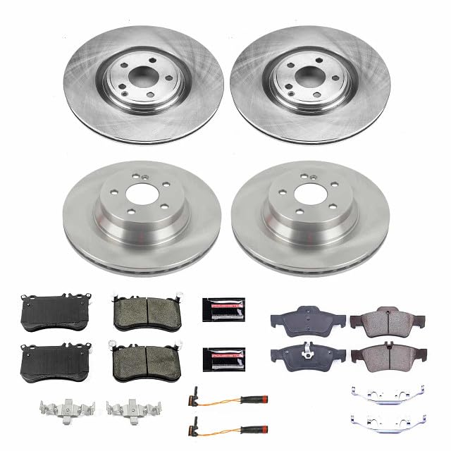 Power Stop KOE6885 Replacement Brake Kit-OE Front and Rear Brake Rotors & Ceramic Brake Pads and 1 Front & 1 Rear Sensor Wires