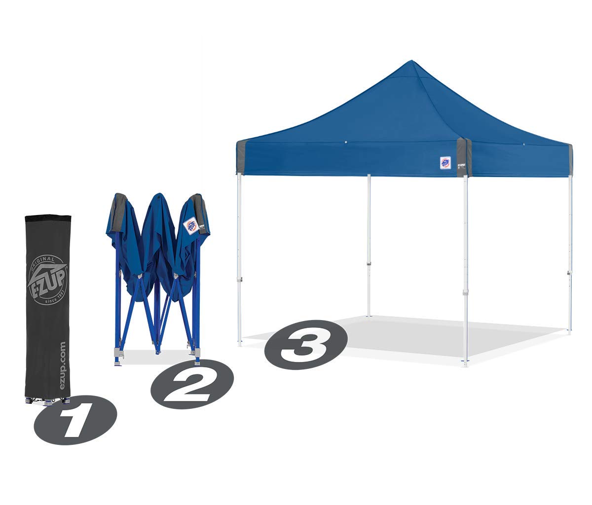 E-Z UP Instant Shelter Eclipse Canopy, 10' x 10', White Steel Frame and Professional Grade Royal Blue Top