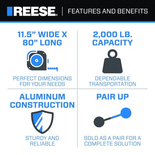 Heavy Duty Reese Straight Aluminum Loading Ramp, 11.5 Inch x 80 Inch, 2,000 lbs. Capacity, Pair