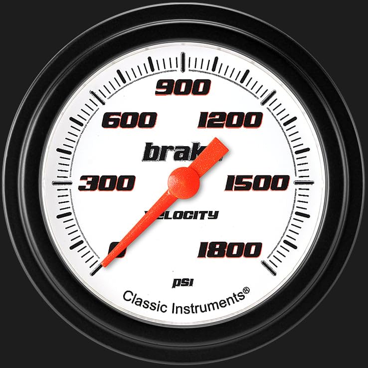 Velocy Classic Instruments White 2 5/8" Brake Pressure Gauge Full Sweep VS367WBLF