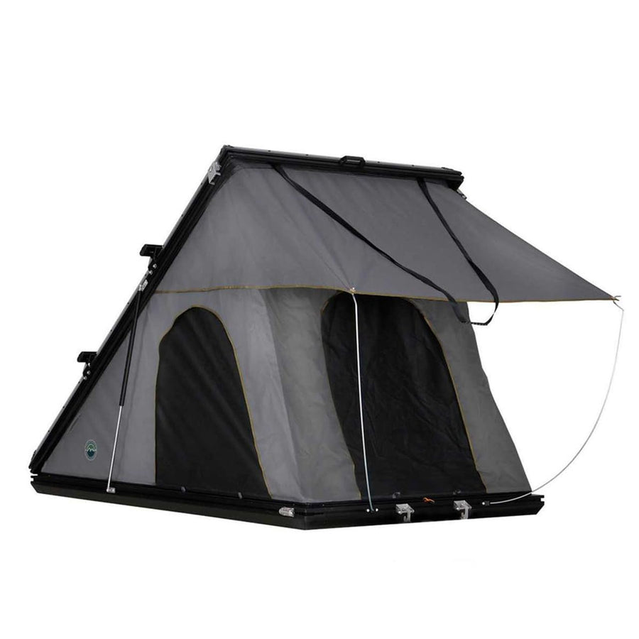 Overland Vehicle Systems Mamba HD Clam Shell Aluminum Hard Shell Roof Top Tent, Grey Body & Green Trim - Premium 280G Rip Stop Waterproof Tent Body - 2 to 3 Person Roof Top