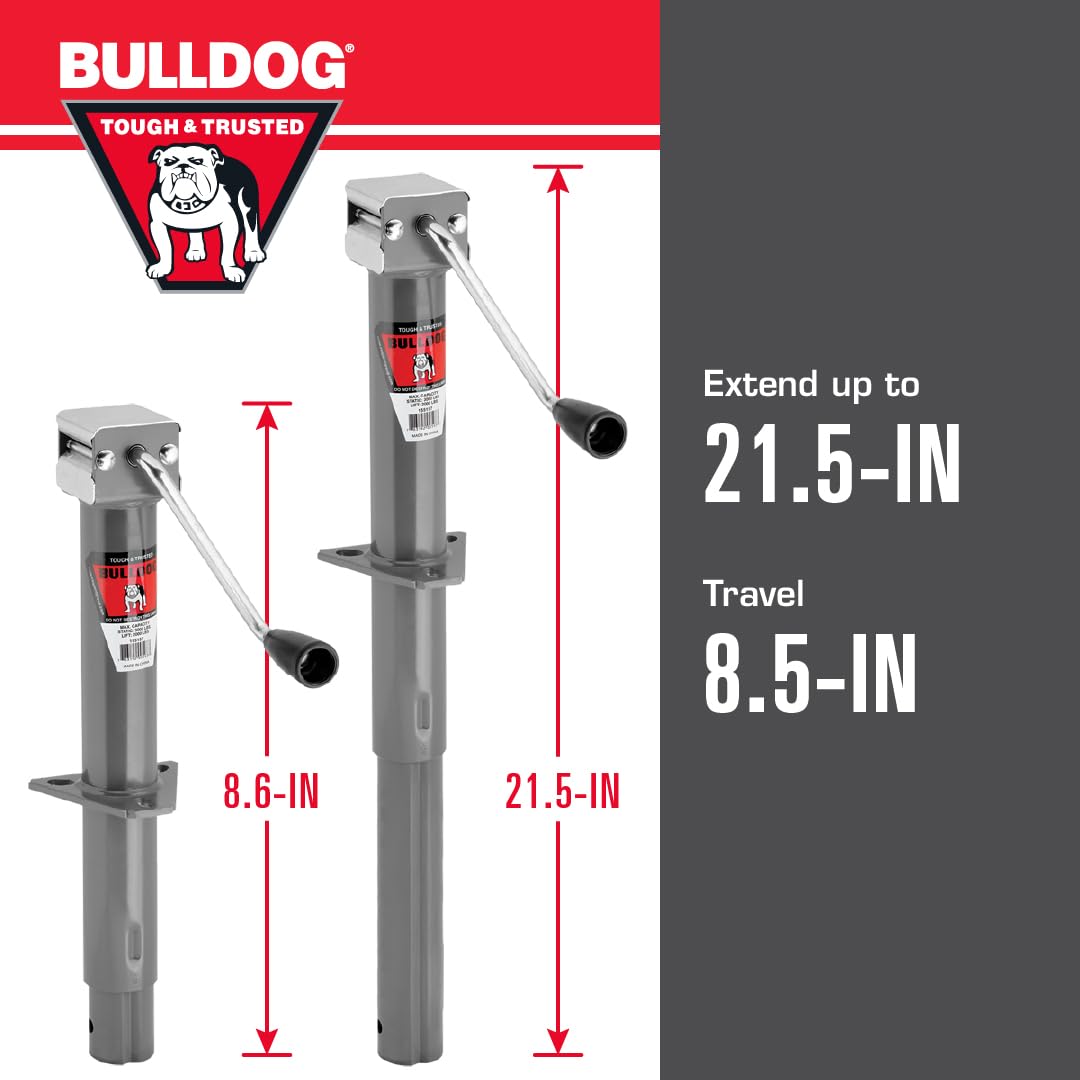 Bulldog Fulton 155157 Round Trailer Jack, A-Frame, 2,000 lbs. Lift Capacity, Sidewind, Bolt-On, 13 Inch Travel
