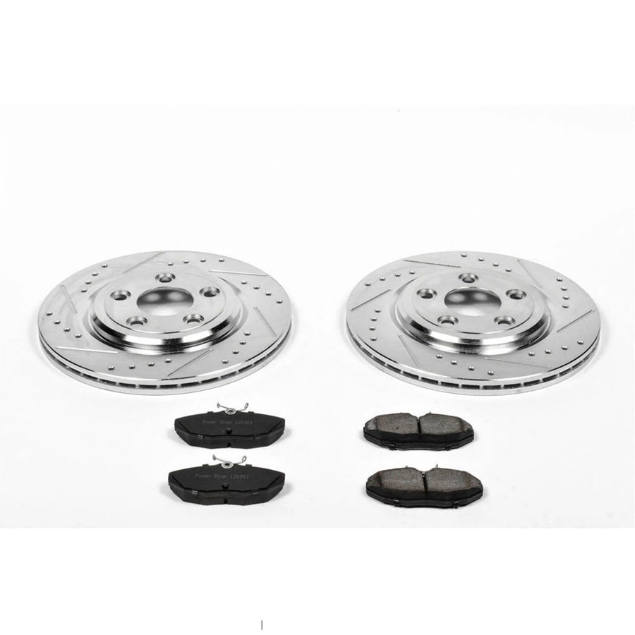Power Stop K3141 Rear Brake Pads Z23 Carbon Fiber with Drilled & Slotted Brake Rotors Kit For Jaguar S-Type 2003-2005, Jaguar Vanden Plas 2004, Jaguar XJ8 2004 [Model Specific]