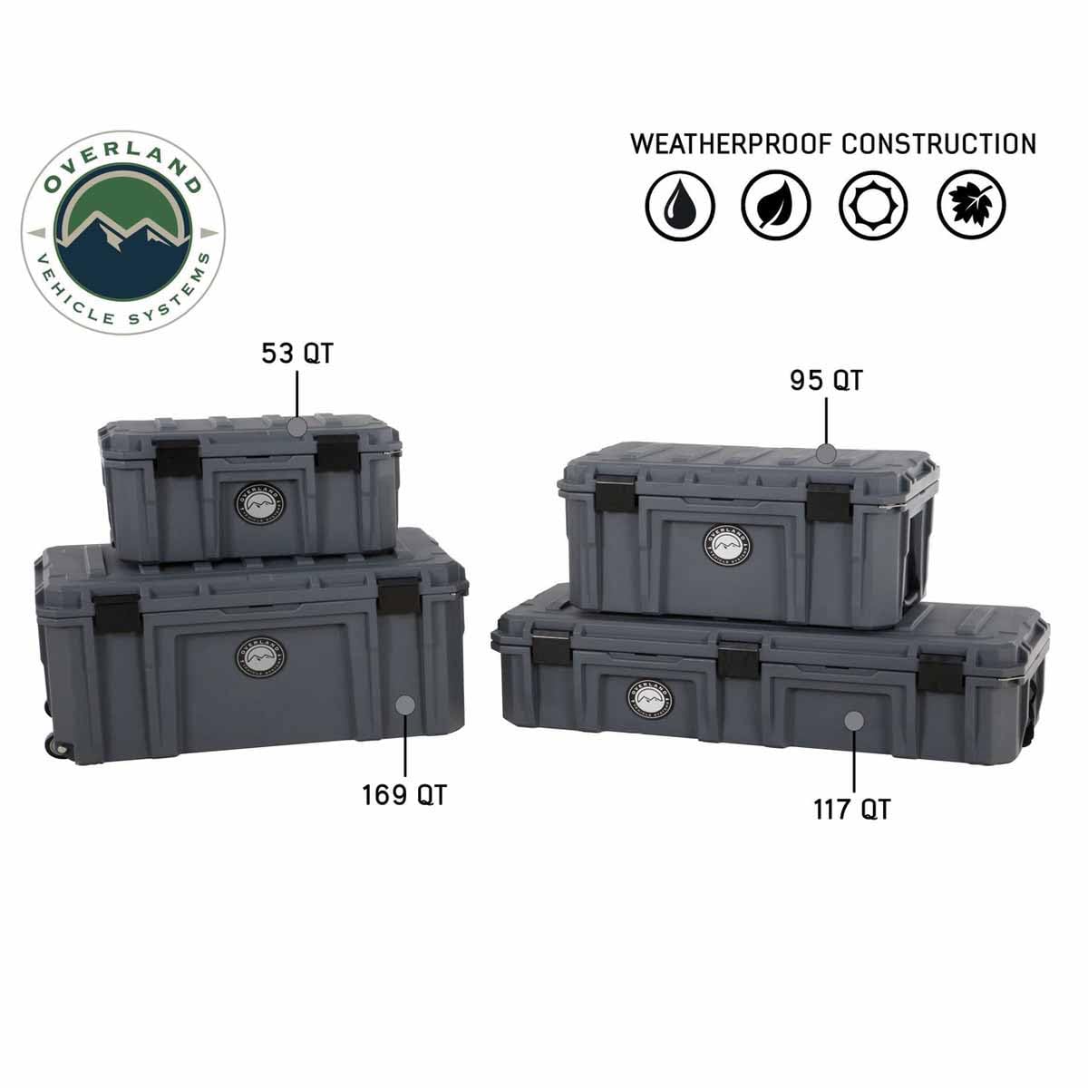 D.B.S. Overland Vehicle Systems 117 QT Dry Box Storage with Drain and Bottle Opener | Dark Grey | Waterproof Sealing | Heavy Duty Latches | 40100021