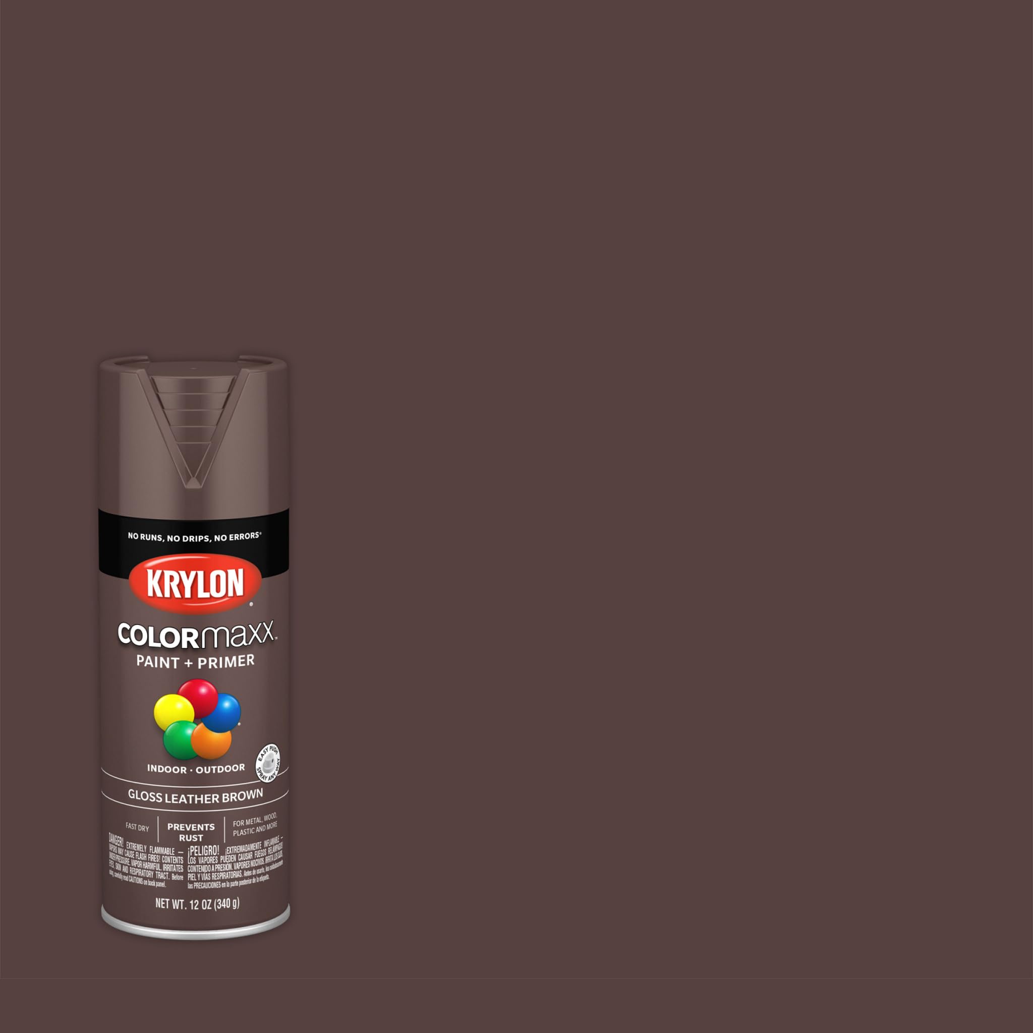 Krylon K05527007 Spray Paint and Primer COLORmaxx for Indoor/Outdoor Use, Gloss Leather Brown, 12 Ounce (Pack of 1)