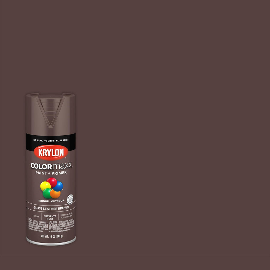 Krylon K05527007 Spray Paint and Primer COLORmaxx for Indoor/Outdoor Use, Gloss Leather Brown, 12 Ounce (Pack of 1)