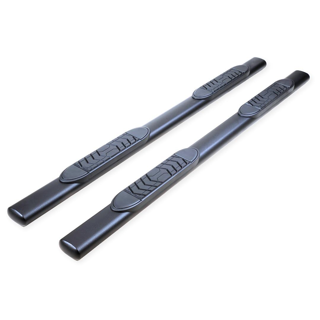 Nerf Bars TrailFX for Jeep Gladiator JT 2020-2025 Black Powder Coated Steel 5 Inch Oval Straight Side Steps with Step Pads and Bed Step Welded End Caps Rocker Panel Mount