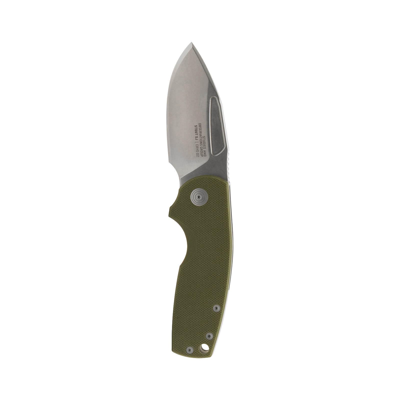 SOG Stout SJ Folding Knife Everyday Carry Portable Outdoor Camping | Ambidextrous Carry | CRYO D2 Steel Blade | Slip Joint, OD Green/Stonewash, Presentation Box