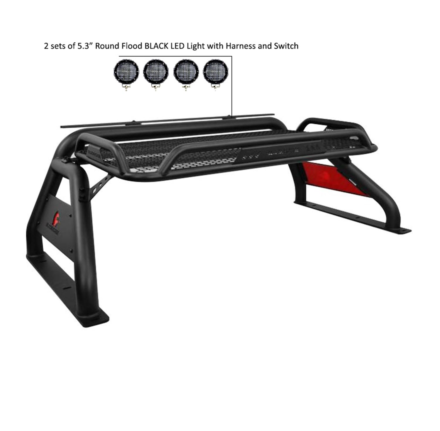 Atlas Roll Bar Black Incl. Set of 5.3" Dia.LED Lights w/Black Trim Rings Black Compatible with 2005-2021 Nissan Frontier-ATRB-NIFRB-PLFB