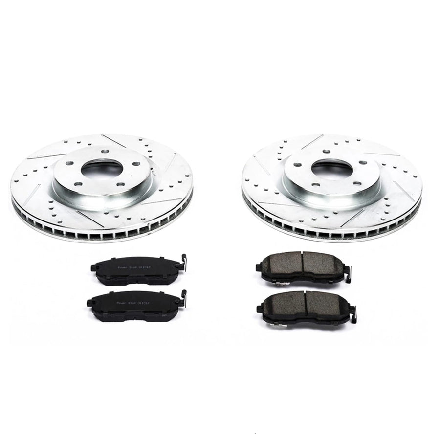 Power Stop K5217 Z23 Carbon Fiber Brake Pads with Drilled & Slotted Brake Rotors Kit For Nissan Sentra 2007-2012 [Model Specific]
