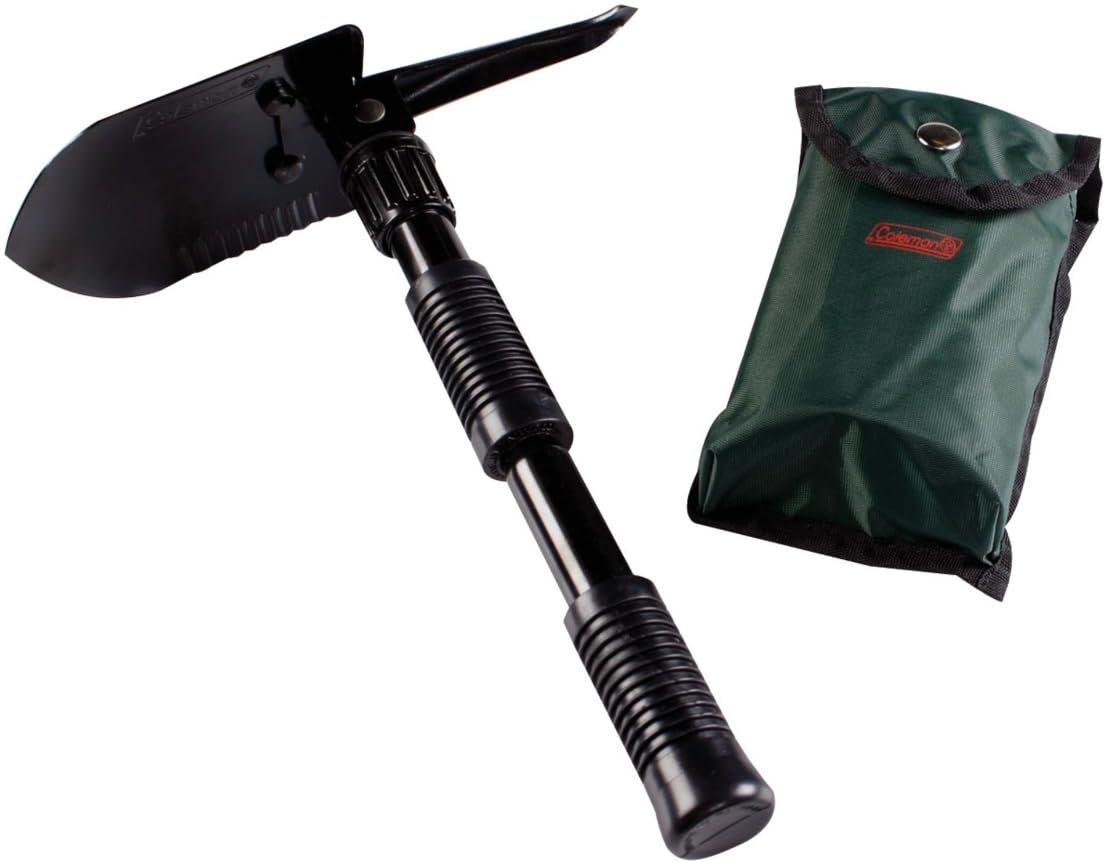 Folding Shovel & Pick Coleman Backpacking, Steel Folding Spade with Serrated Edge & Carry Case, Great for Camping, Fire Pits, Emergencies, Backyard, & More