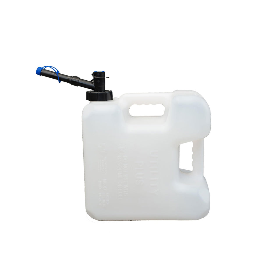 Midwest Can Utility Plus 5 Gallon w/Easy Pour Push Button Spout Ideal for Camping, Emergency Management and Off-Road Adventures, Natural Translucent