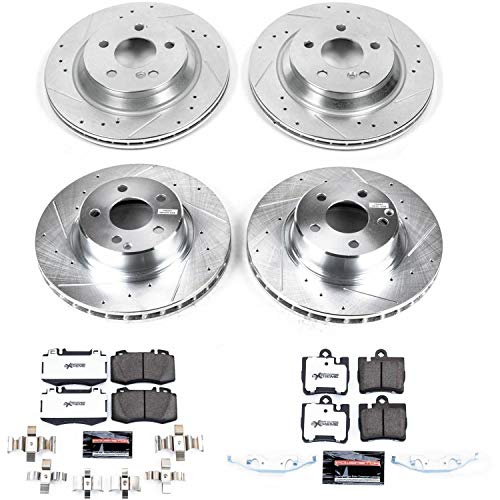 Power Stop K2851-26 Z26 Carbon Fiber Brake Pads Front and Rear with Drilled & Slotted Brake Rotors Kit For Mercedes-Benz S500 2002-2003 [Model Specific]