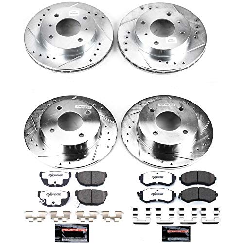 Power Stop K655-26 Z26 Carbon Fiber Brake Pads Front and Rear with Drilled & Slotted Brake Rotors Kit For Nissan 240SX 1989-1996 [Model Specific]