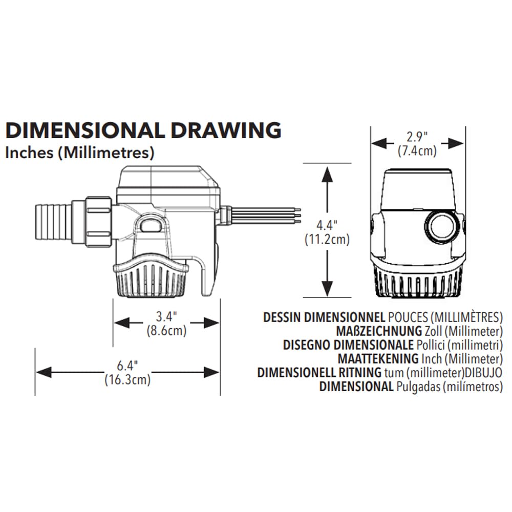Automatic Rule-Mate Submersible Bilge Pumps 12V RM800B- 800GPH with Auto Sense Intelligence - Thermal Cut-Off & Backflow Prevention - Compact Design for Boats - Easy Install Threaded Discharge